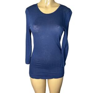 XCVI Semi Sheer Tunic Top Blue Modal Cotton Crew Neck Crop Sleeve SZ Medium